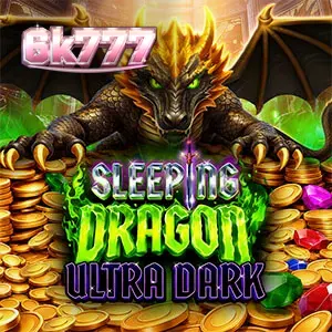 Isang madilim at gothic na kuta ng dragon na may gintong kayamanan sa background ng slot na Sleeping Dragon Ultra Dark.